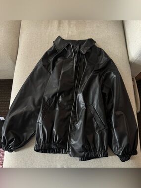 black faux leather zip up jacket